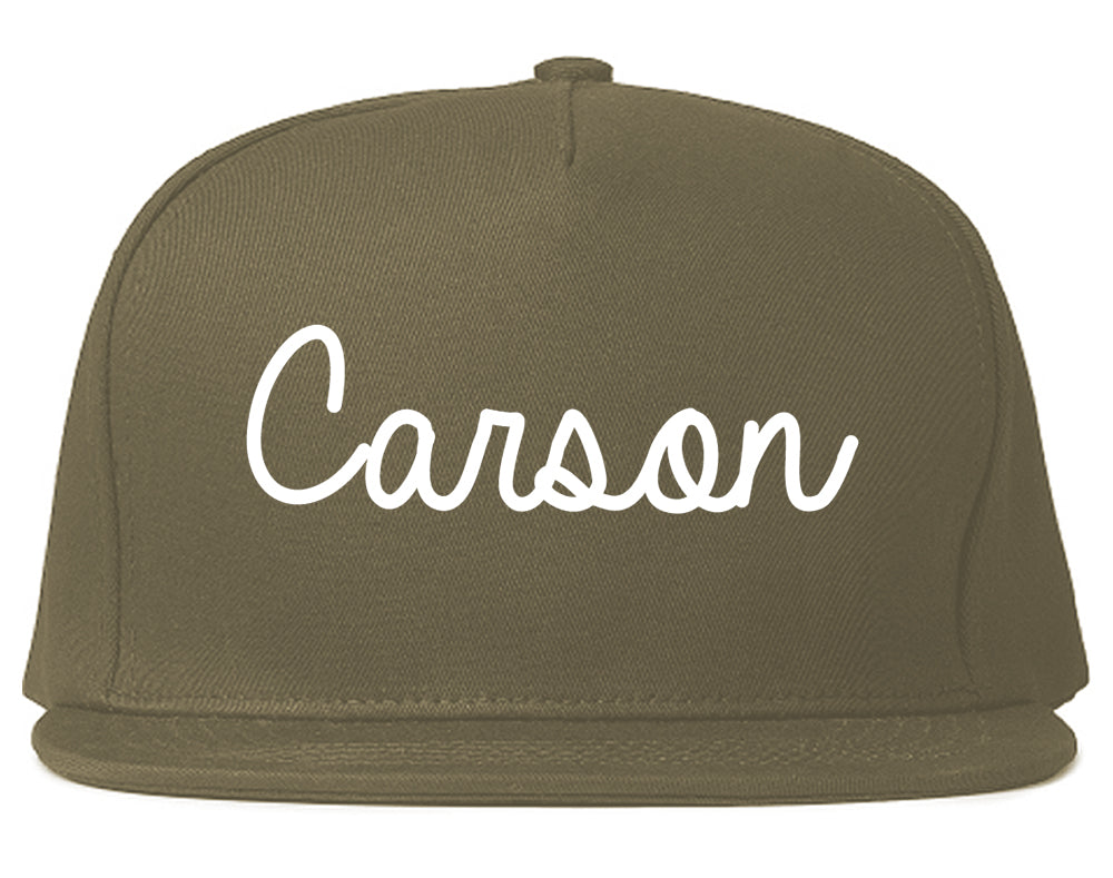 Carson California CA Script Mens Snapback Hat Grey