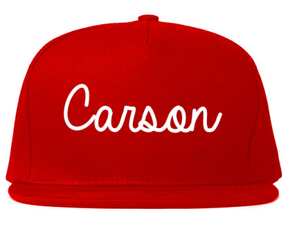 Carson California CA Script Mens Snapback Hat Red