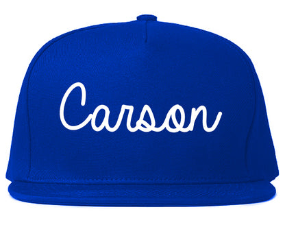 Carson California CA Script Mens Snapback Hat Royal Blue