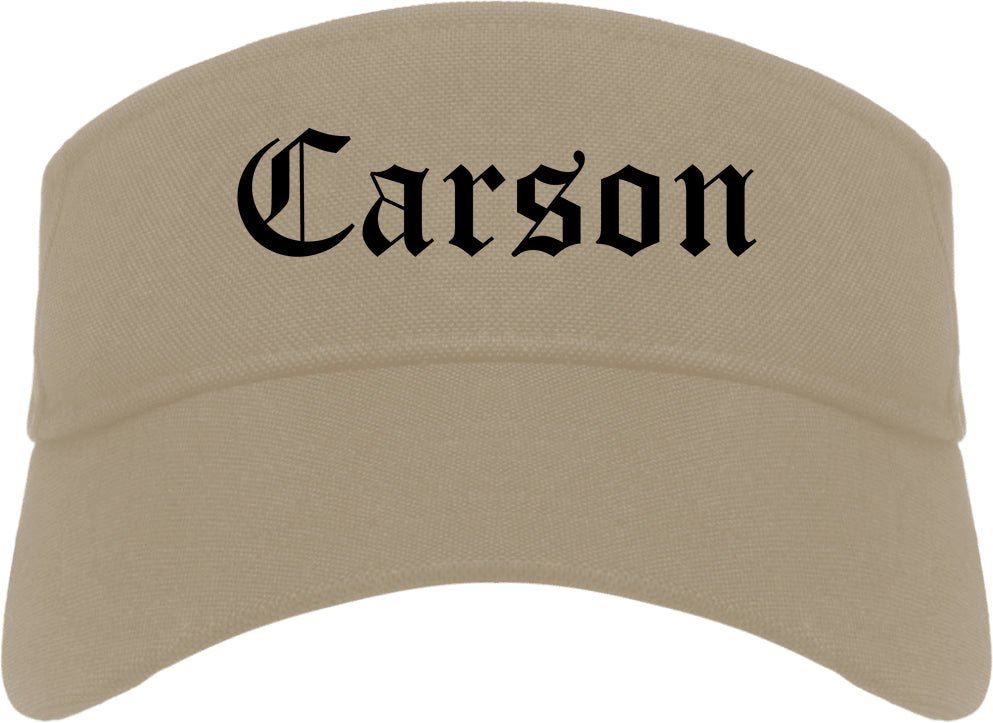 Carson California CA Old English Mens Visor Cap Hat Khaki