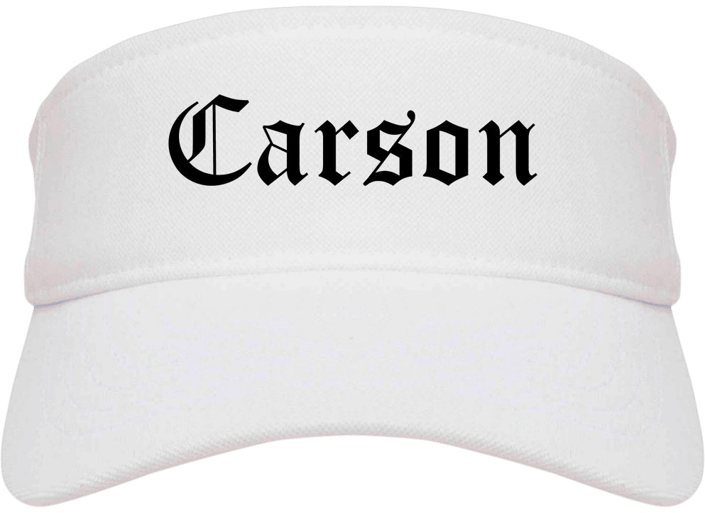 Carson California CA Old English Mens Visor Cap Hat White