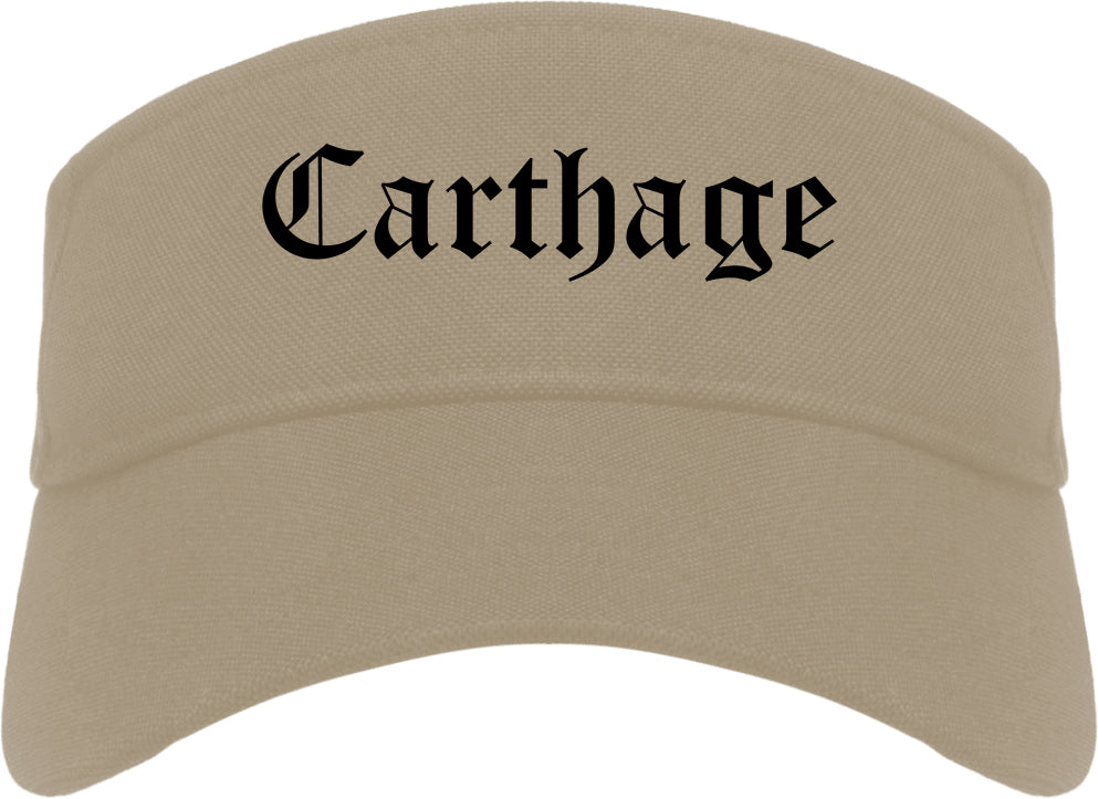 Carthage Mississippi MS Old English Mens Visor Cap Hat Khaki