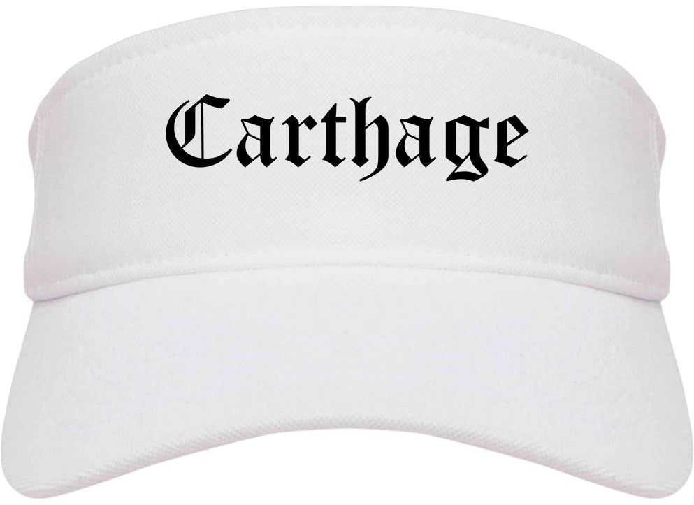 Carthage Missouri MO Old English Mens Visor Cap Hat White
