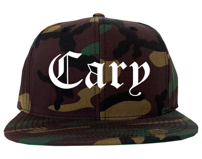 Cary Illinois IL Old English Mens Snapback Hat Army Camo