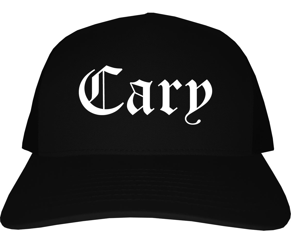 Cary Illinois IL Old English Mens Trucker Hat Cap Black