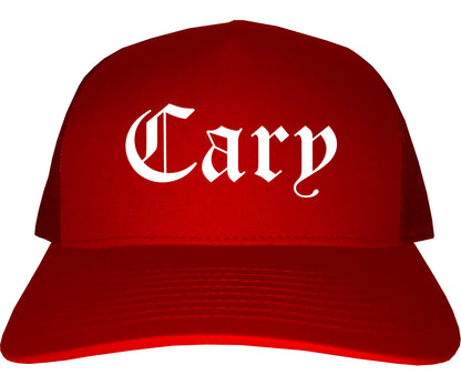 Cary Illinois IL Old English Mens Trucker Hat Cap Red