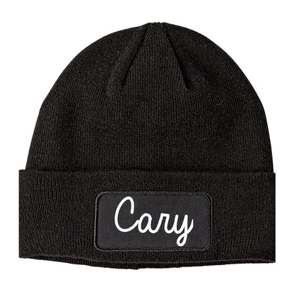 Cary Illinois IL Script Mens Knit Beanie Hat Cap Black
