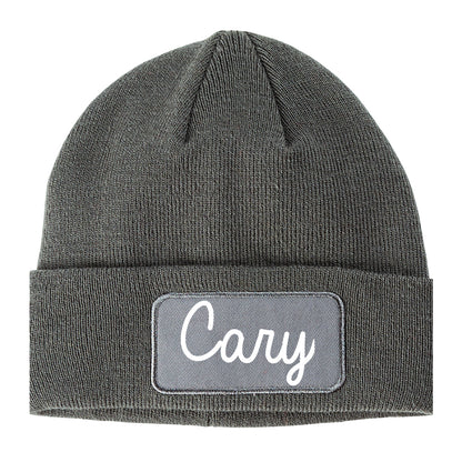 Cary Illinois IL Script Mens Knit Beanie Hat Cap Grey