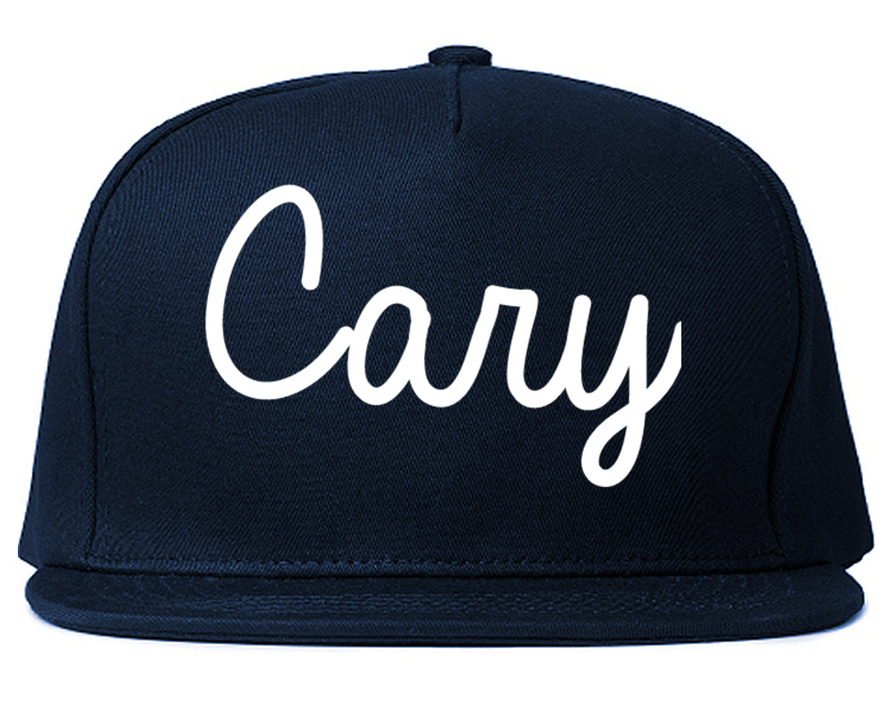 Cary Illinois IL Script Mens Snapback Hat Navy Blue