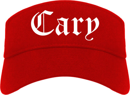 Cary Illinois IL Old English Mens Visor Cap Hat Red