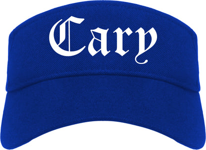 Cary Illinois IL Old English Mens Visor Cap Hat Royal Blue