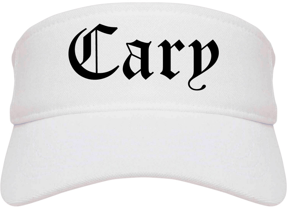 Cary Illinois IL Old English Mens Visor Cap Hat White