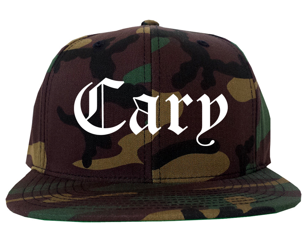 Cary North Carolina NC Old English Mens Snapback Hat Army Camo