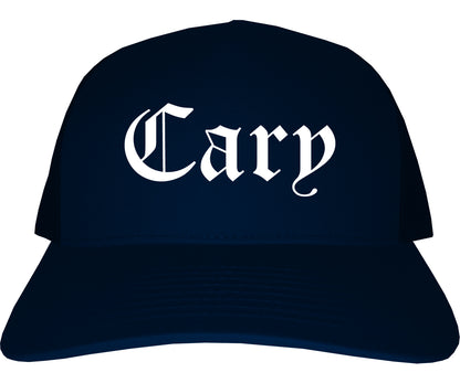 Cary North Carolina NC Old English Mens Trucker Hat Cap Navy Blue