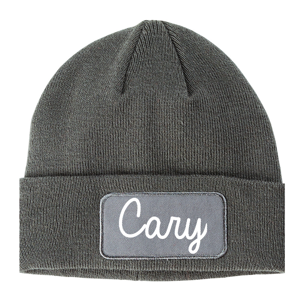 Cary North Carolina NC Script Mens Knit Beanie Hat Cap Grey