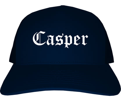 Casper Wyoming WY Old English Mens Trucker Hat Cap Navy Blue