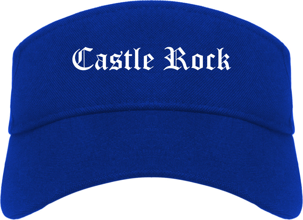 Castle Rock Colorado CO Old English Mens Visor Cap Hat Royal Blue