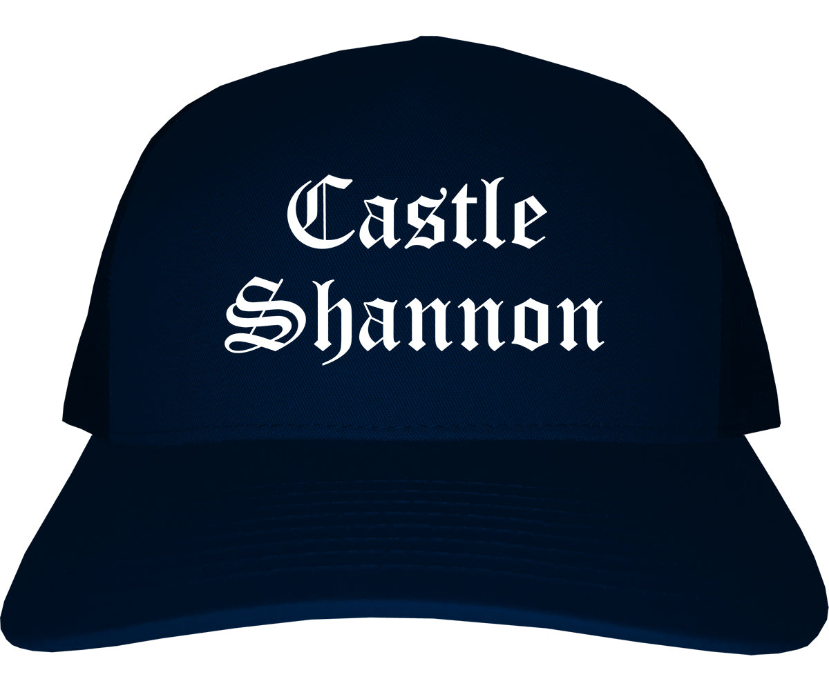 Castle Shannon Pennsylvania PA Old English Mens Trucker Hat Cap Navy Blue