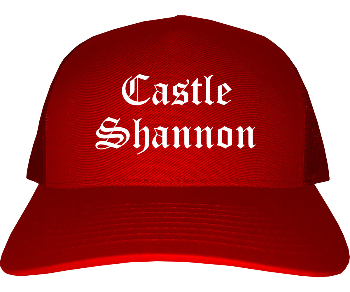 Castle Shannon Pennsylvania PA Old English Mens Trucker Hat Cap Red