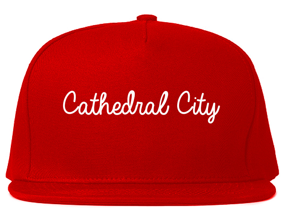 Cathedral City California CA Script Mens Snapback Hat Red