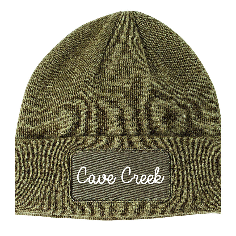 Cave Creek Arizona AZ Script Mens Knit Beanie Hat Cap Olive Green
