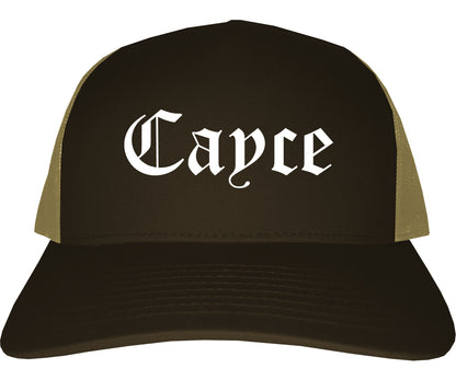 Cayce South Carolina SC Old English Mens Trucker Hat Cap Brown