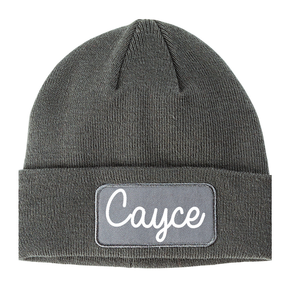 Cayce South Carolina SC Script Mens Knit Beanie Hat Cap Grey