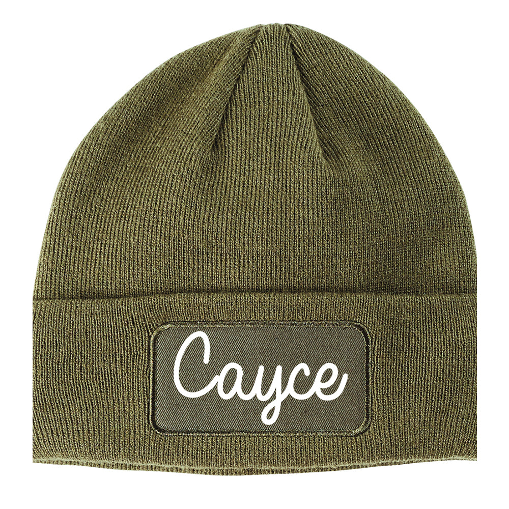 Cayce South Carolina SC Script Mens Knit Beanie Hat Cap Olive Green