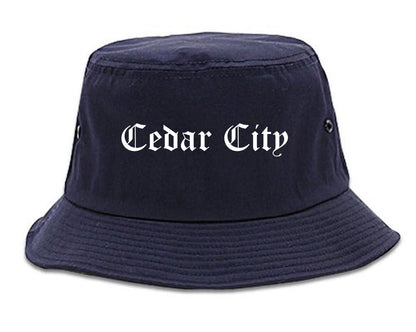 Cedar City Utah UT Old English Mens Bucket Hat Navy Blue