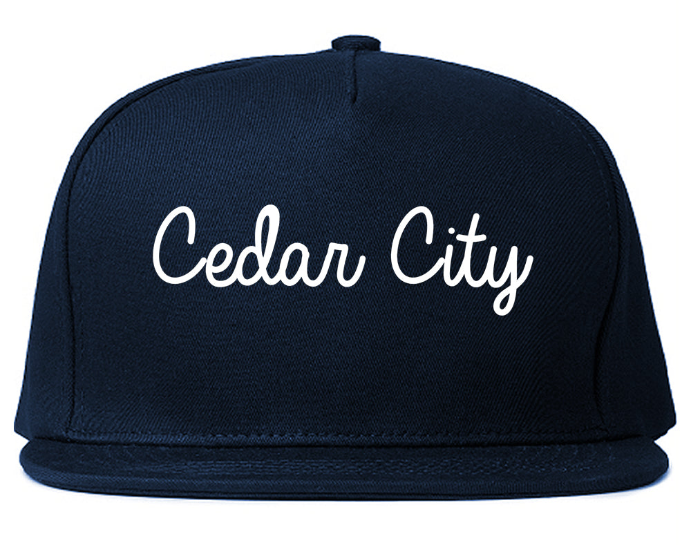 Cedar City Utah UT Script Mens Snapback Hat Navy Blue
