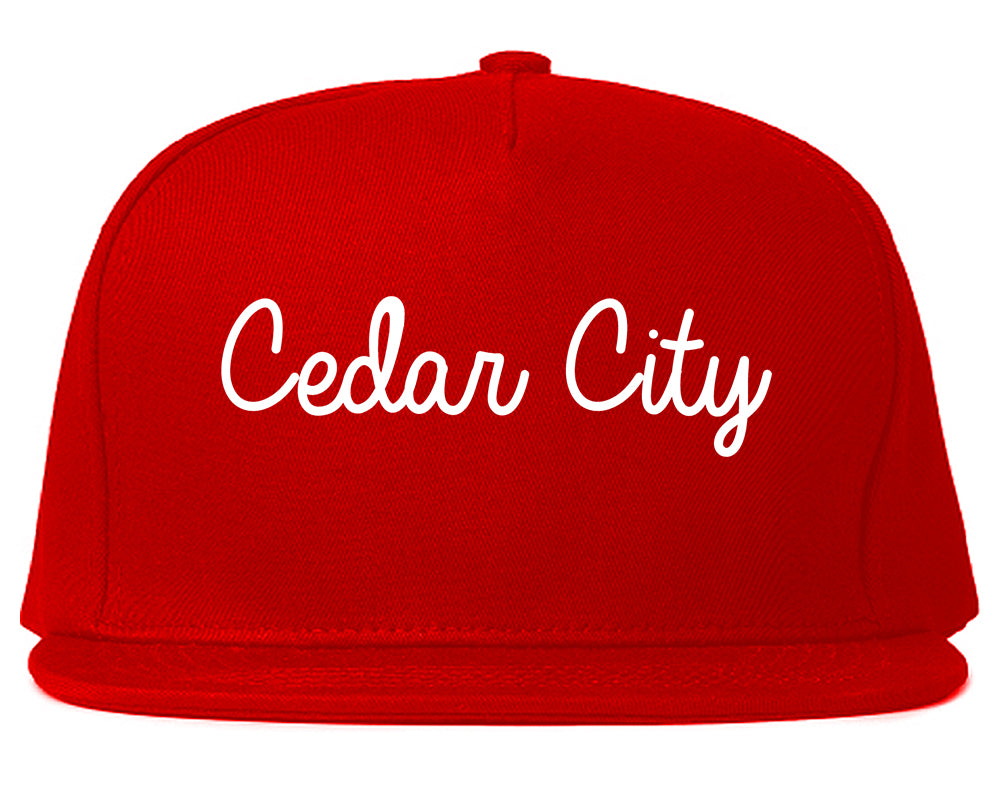 Cedar City Utah UT Script Mens Snapback Hat Red