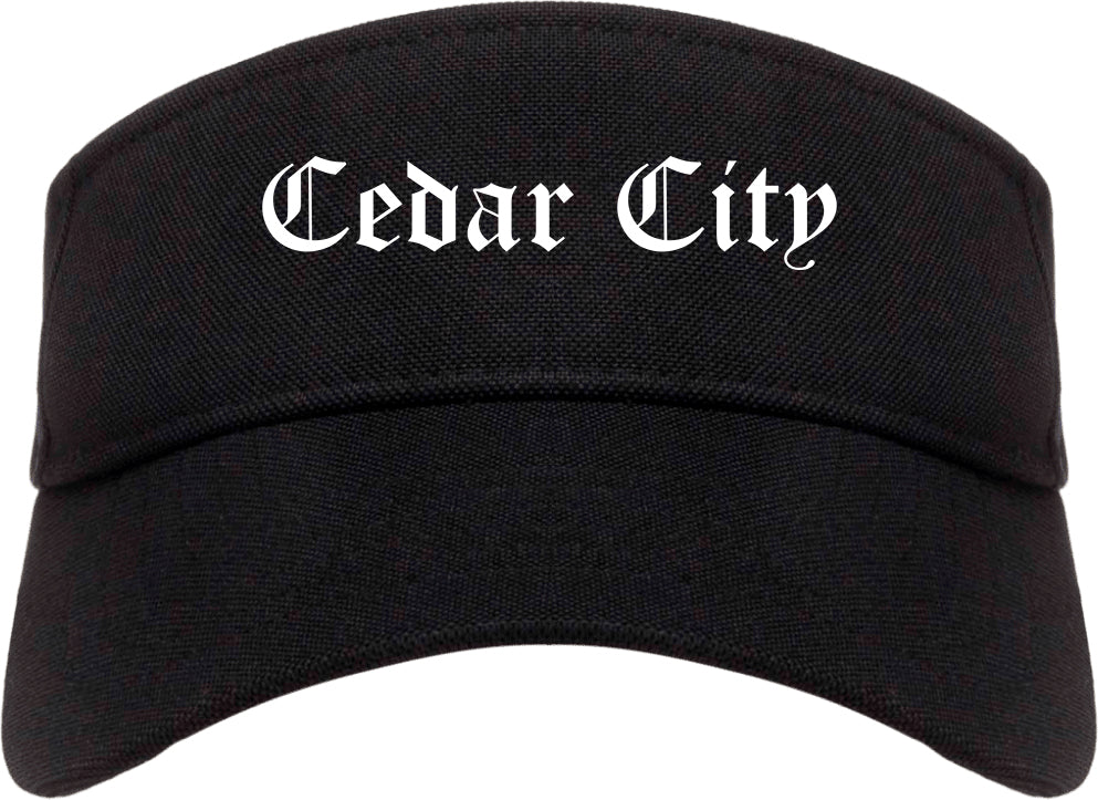 Cedar City Utah UT Old English Mens Visor Cap Hat Black