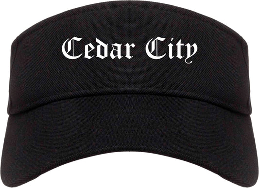 Cedar City Utah UT Old English Mens Visor Cap Hat Black
