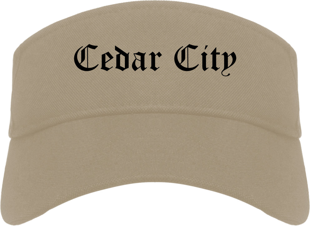Cedar City Utah UT Old English Mens Visor Cap Hat Khaki