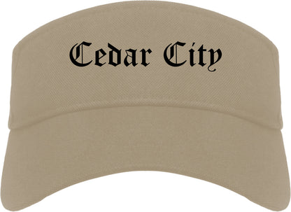 Cedar City Utah UT Old English Mens Visor Cap Hat Khaki