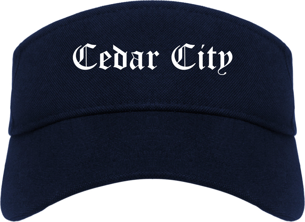 Cedar City Utah UT Old English Mens Visor Cap Hat Navy Blue