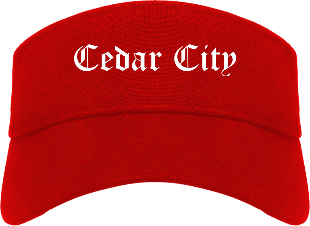 Cedar City Utah UT Old English Mens Visor Cap Hat Red