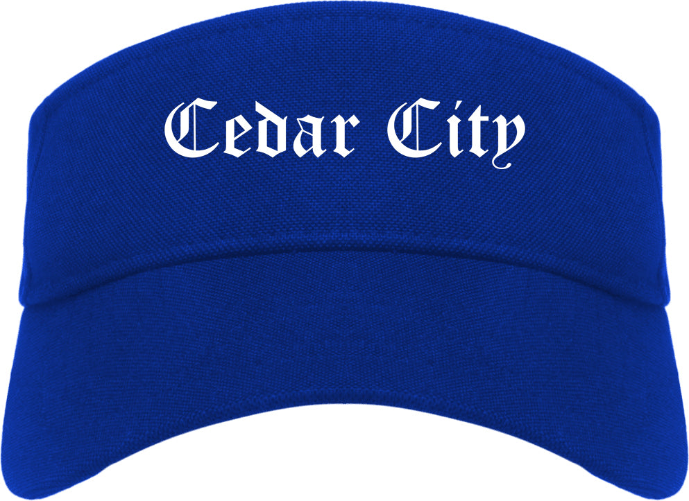 Cedar City Utah UT Old English Mens Visor Cap Hat Royal Blue