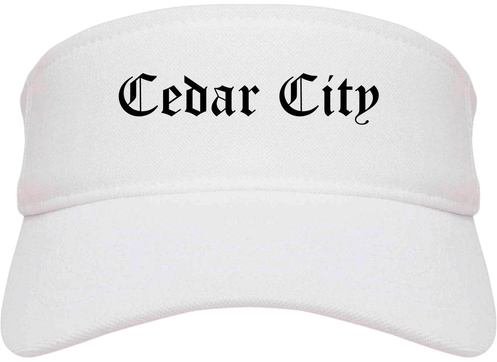 Cedar City Utah UT Old English Mens Visor Cap Hat White