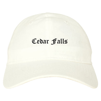 Cedar Falls Iowa IA Old English Mens Dad Hat Baseball Cap White