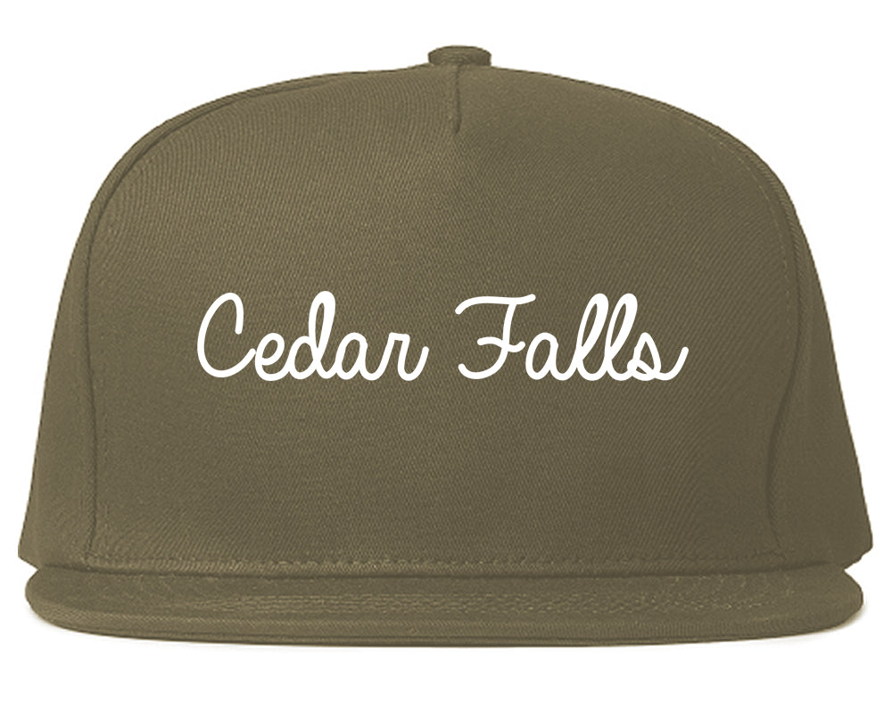 Cedar Falls Iowa IA Script Mens Snapback Hat Grey