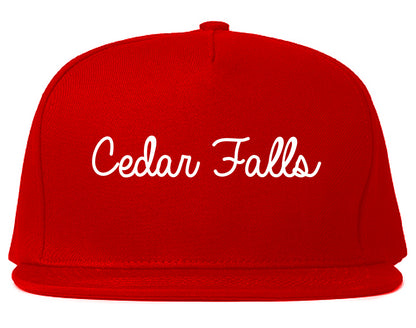 Cedar Falls Iowa IA Script Mens Snapback Hat Red