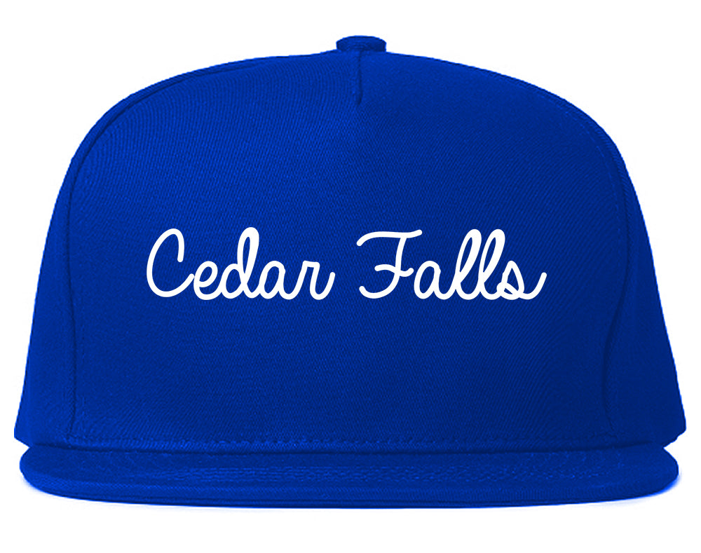 Cedar Falls Iowa IA Script Mens Snapback Hat Royal Blue