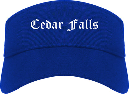 Cedar Falls Iowa IA Old English Mens Visor Cap Hat Royal Blue