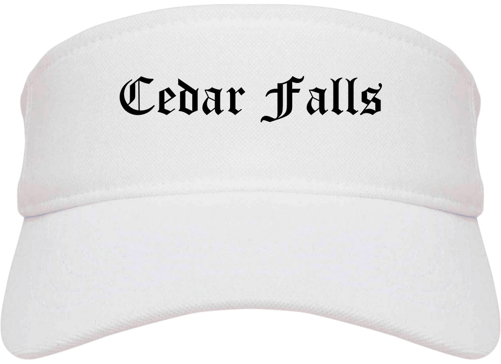 Cedar Falls Iowa IA Old English Mens Visor Cap Hat White
