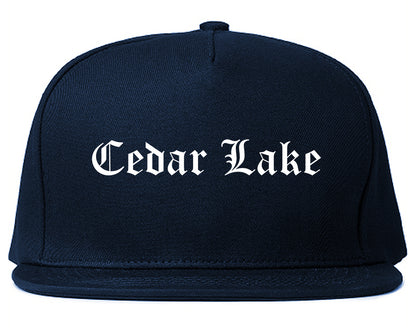 Cedar Lake Indiana IN Old English Mens Snapback Hat Navy Blue