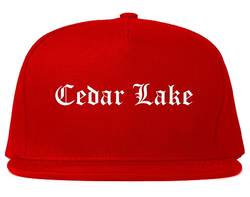 Cedar Lake Indiana IN Old English Mens Snapback Hat Red