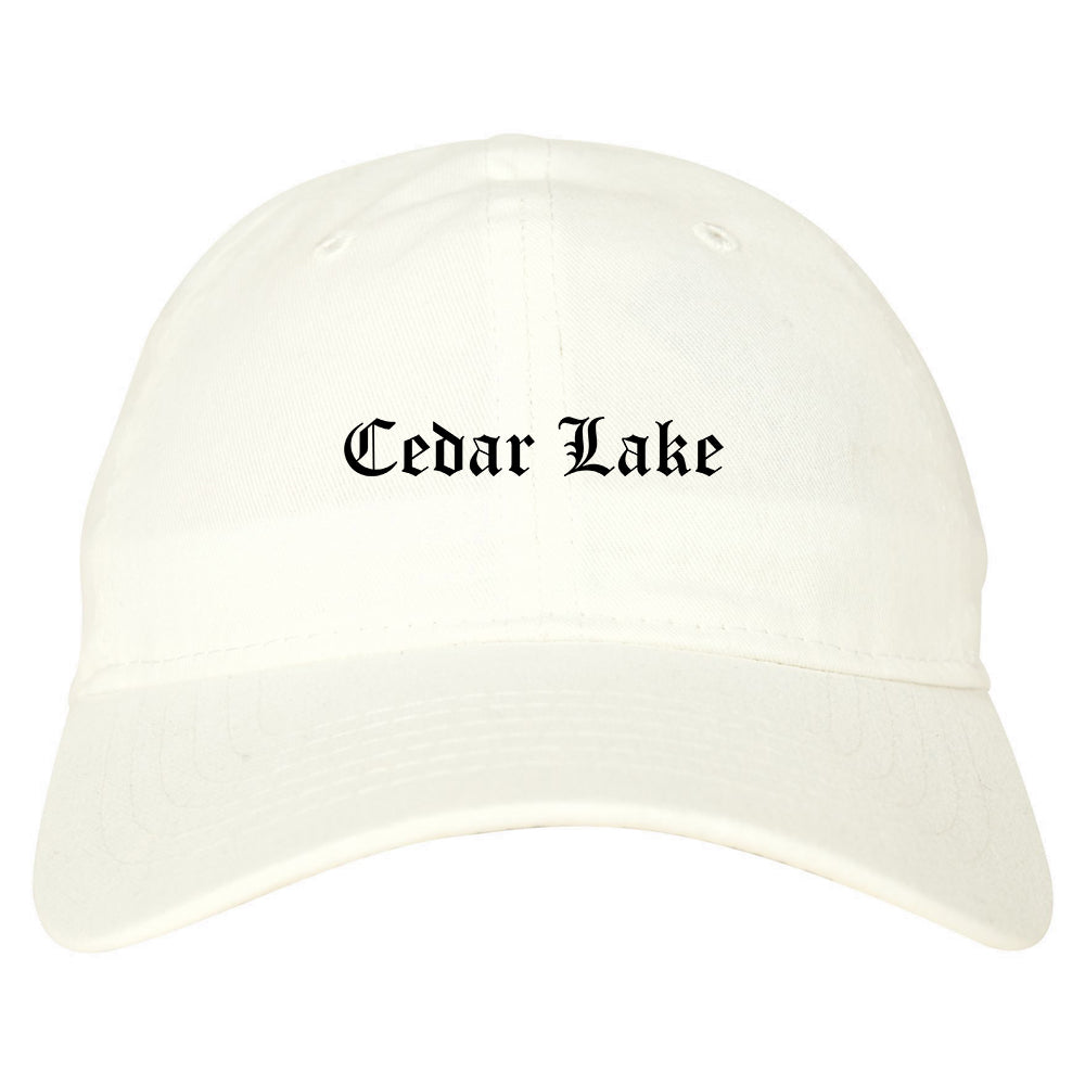 Cedar Lake Indiana IN Old English Mens Dad Hat Baseball Cap White