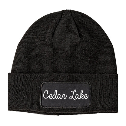 Cedar Lake Indiana IN Script Mens Knit Beanie Hat Cap Black