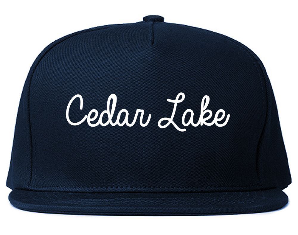 Cedar Lake Indiana IN Script Mens Snapback Hat Navy Blue